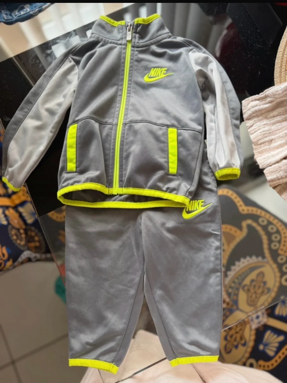Nike Grey with Neon Yellow Trim Kids Tracksuit